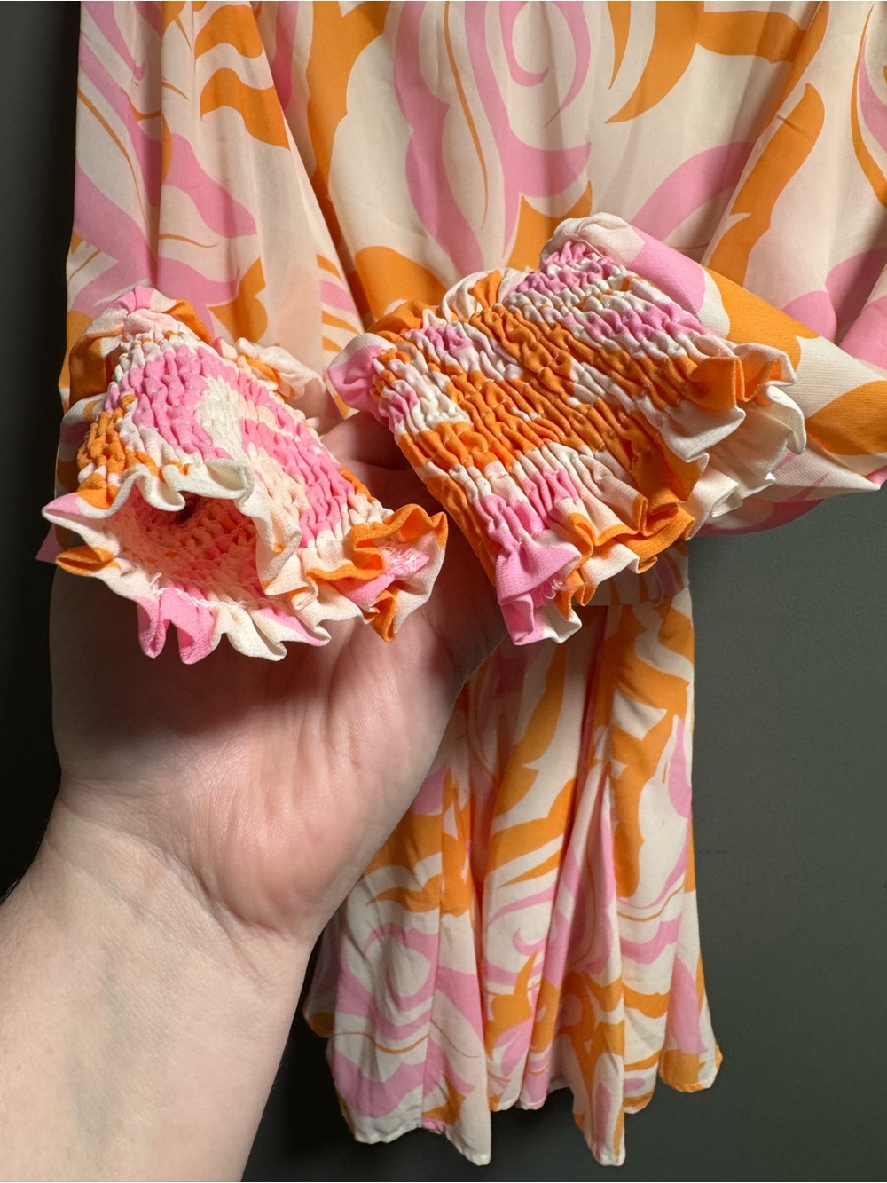Flying Tomato Pink & Orange 70s Hippie Boho Vibes Swirl Tie-Waist Mini Dress M - Picture 7 of 7